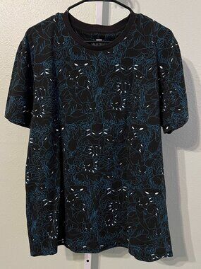 Marvel Black Panther Black & Blue All-Over Print Short-Sleeve Tee T-Shirt SZ XL